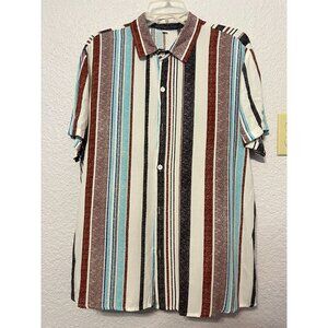 Mens Striped Short Sleeve Button-Down Shirt XL Polyester Soft light weight